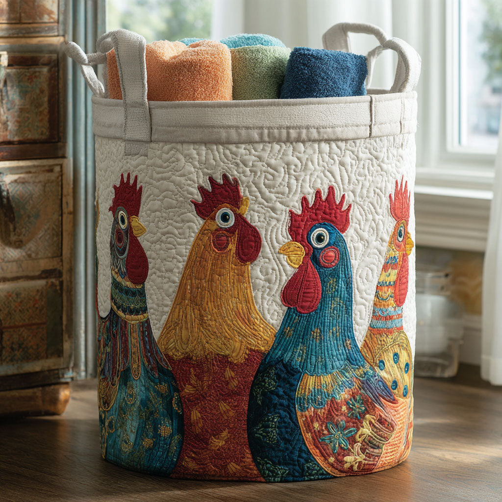 Cock A Doodle Crew Quilted Laundry Basket Charming Quilted Laundry Basket Gift for Cozy Homes