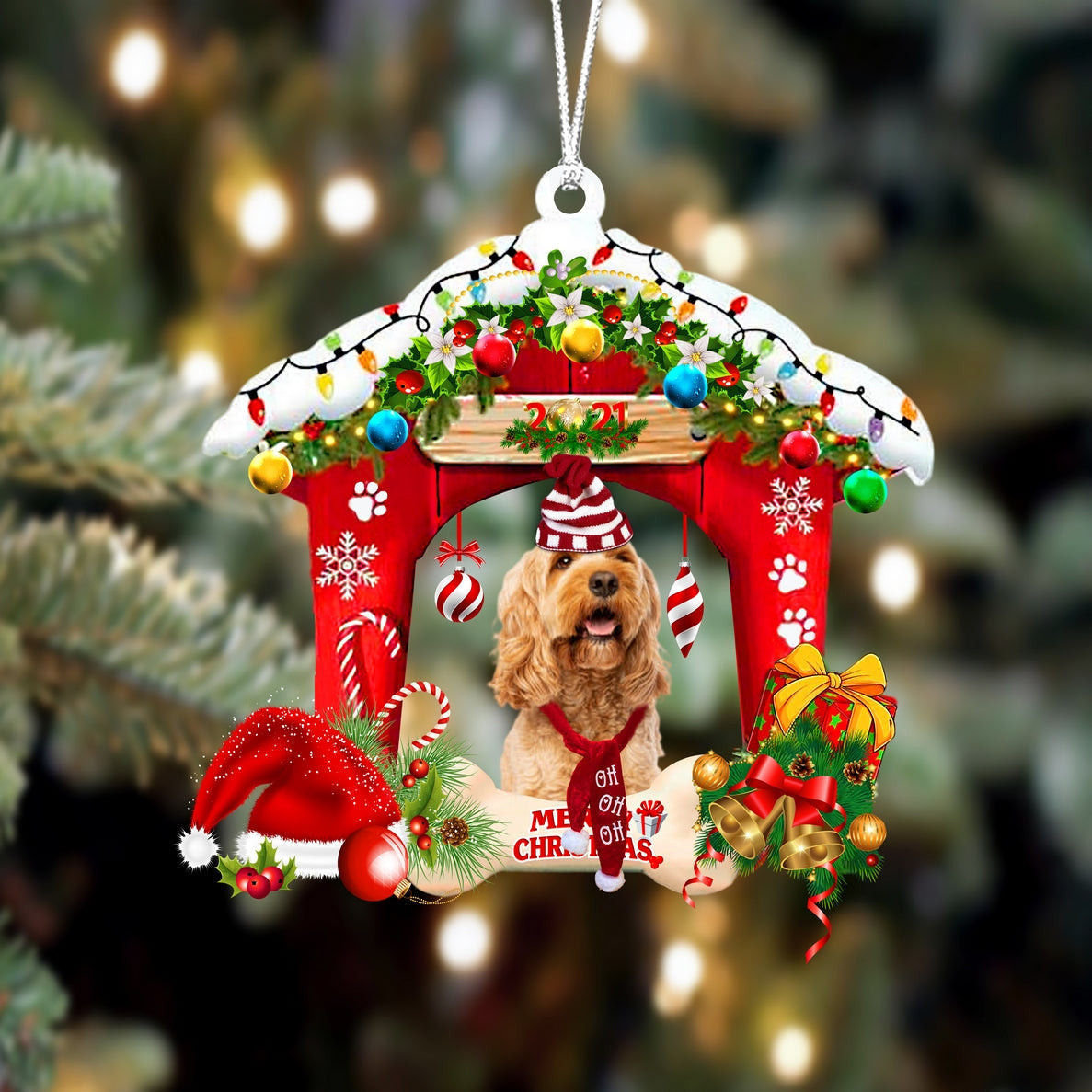 Cockapoo Christmas House Custom Shaped Two Sided Ornament