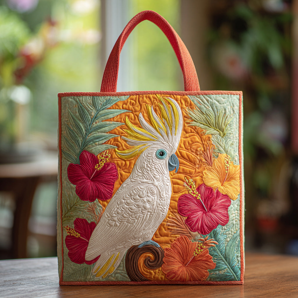 Cockatoo Hibiscus Flowers Quilted Tote Bag Xmas Gifts For Family