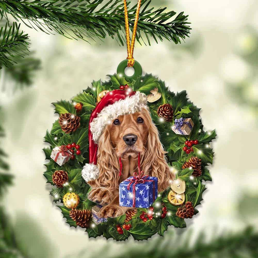 Cocker Spaniel and Christmas Wreath Ornament gift for Cocker Spaniel lover ornament