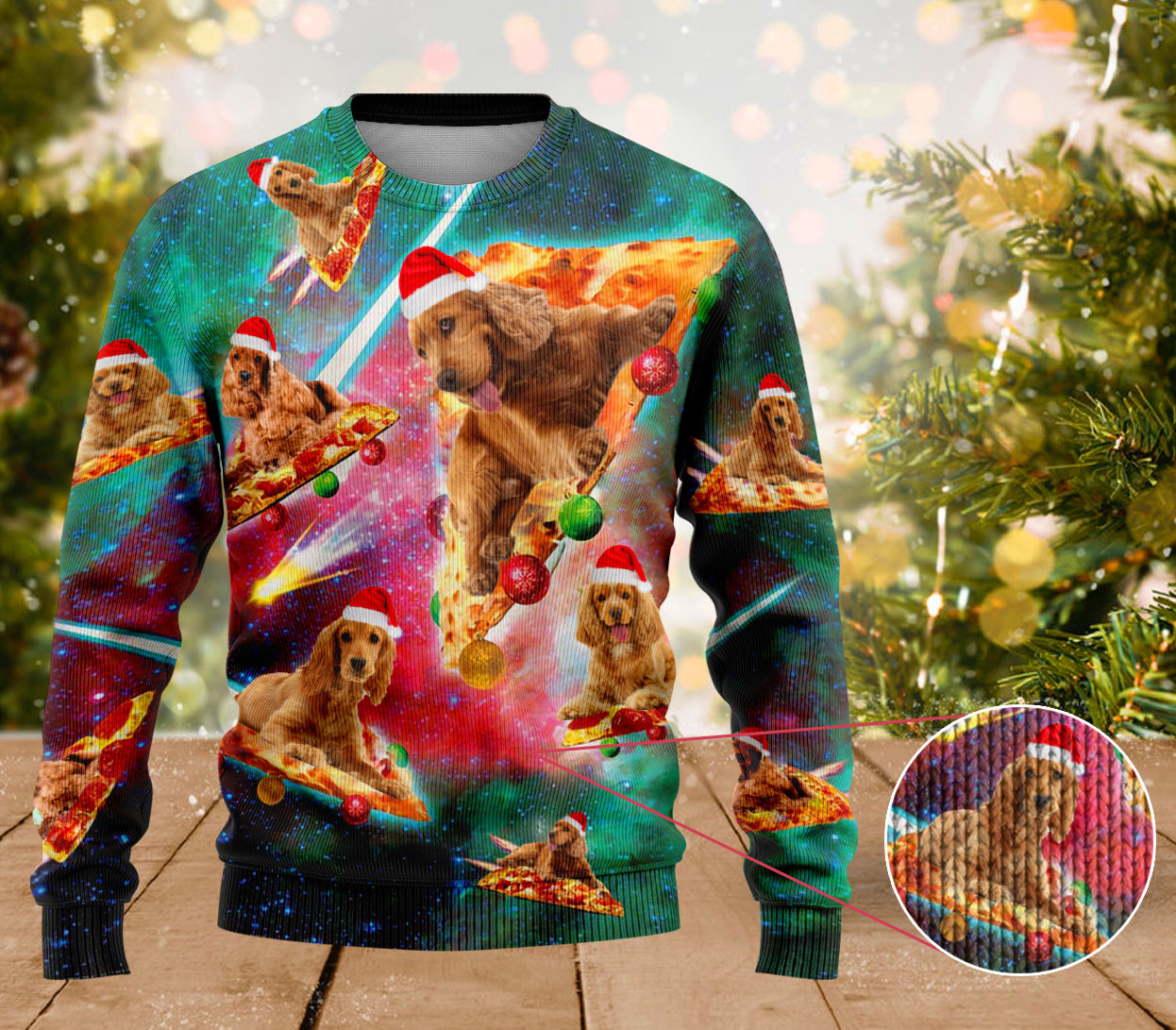 Cocker Spaniel Dog Pizza Ugly Sweater Women's Cute Christmas Sweaters Dog Lovers Gifts