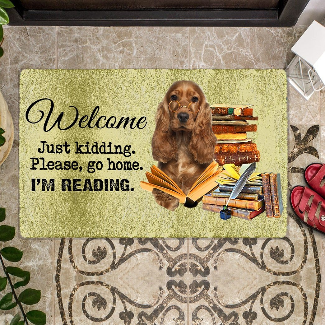 Cocker Spaniel Please Go Home I'M Reading Doormat Entryway Decor Great Dog Christmas Gifts