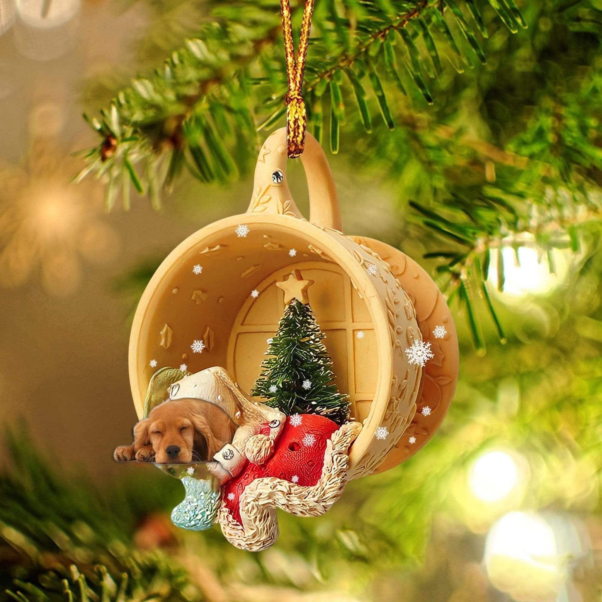 Cocker Spaniel Sleeping In A Cup Christmas Ornament Flat Acrylic Dog Christmas Ornament