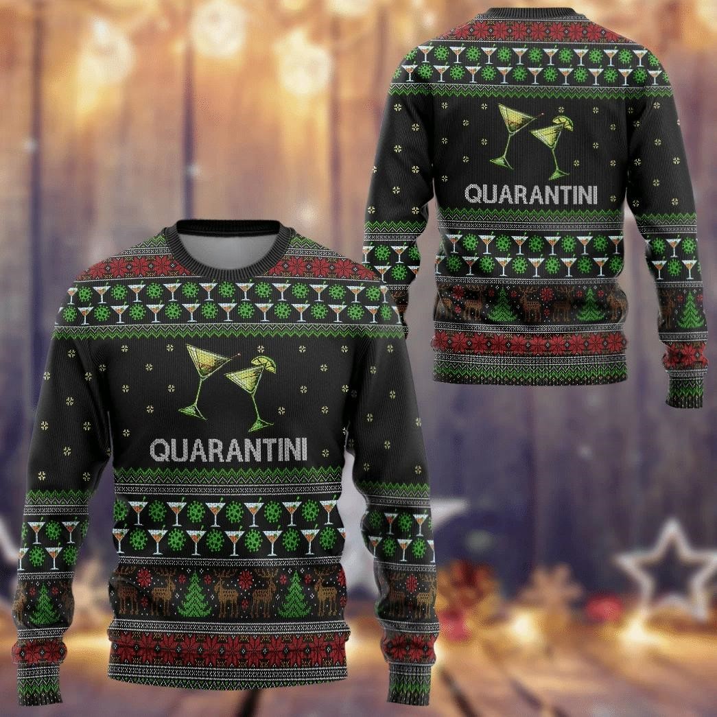 Cocktail Quarantini Ugly Holiday Jumper Funny Drinking Themed Sweater Gift For Party