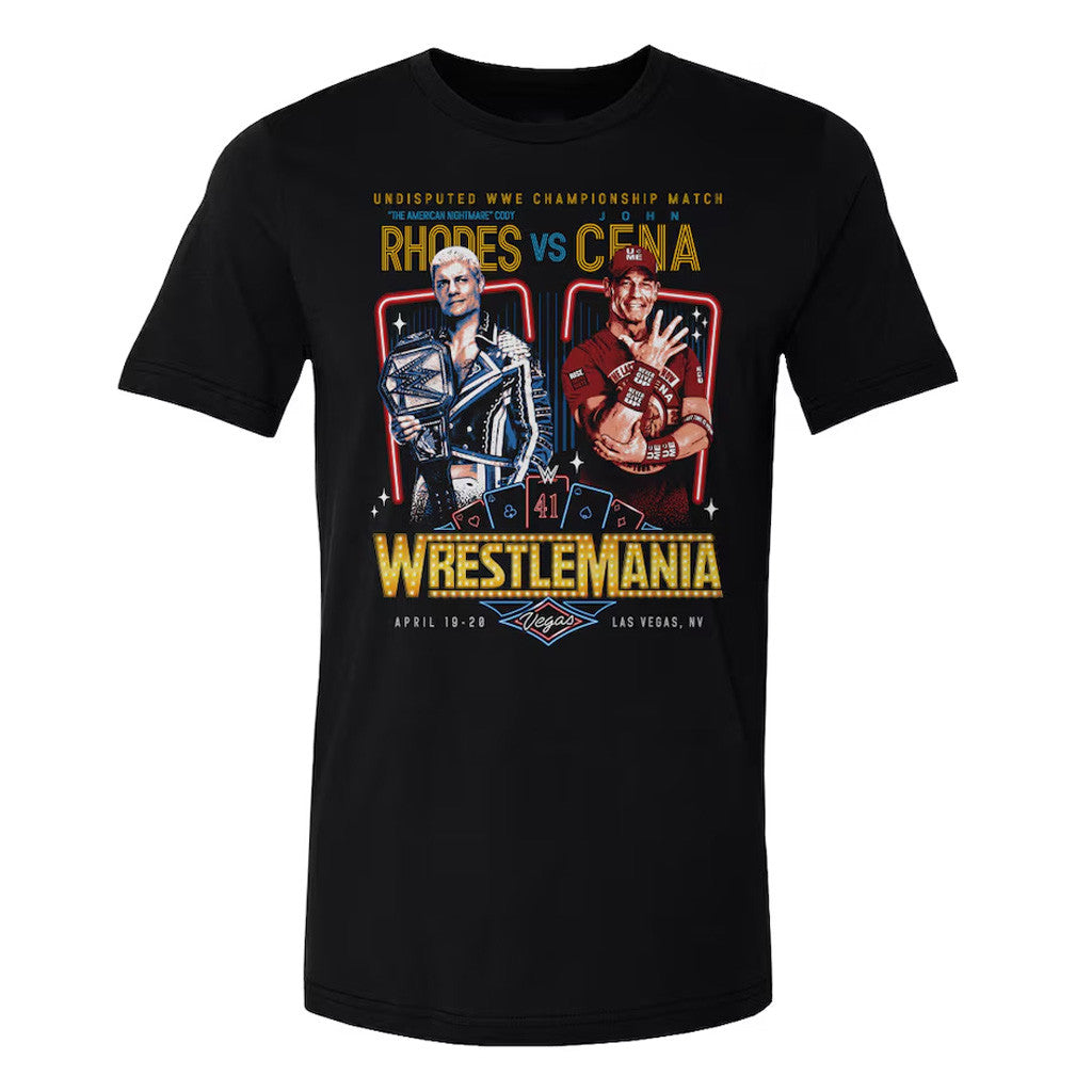 Cody Rhodes Merch Mens 500 Level Black WrestleMania 41 Cody Rhodes vs John Cena T-Shirt Cody Rhodes Merch Mens 500 Level Black WrestleMania 41 Cody Rhodes vs John Cena T-Shirt