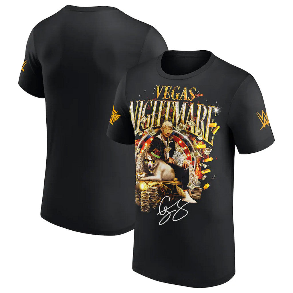 Cody Rhodes Merch Mens Black Cody Rhodes Vegas Nightmare High Roller T-Shirt Dudes Gifts