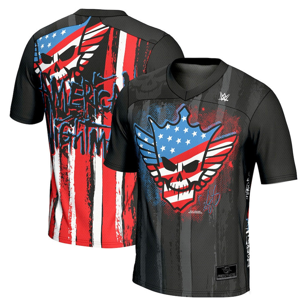 Cody Rhodes Merch ProSphere Black Cody Rhodes American Nightmare Flag Football Jersey Cody Rhodes Merch ProSphere Black Cody Rhodes American Nightmare Flag Football Jersey