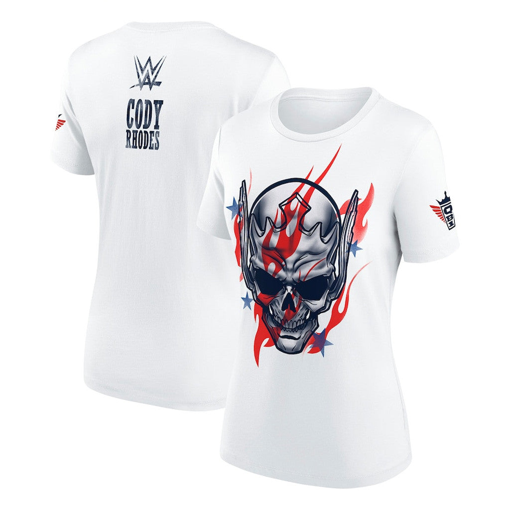 Cody Rhodes Merch Womens White Cody Rhodes Stars And Stripes Nightmare T-Shirt Wife Gifts