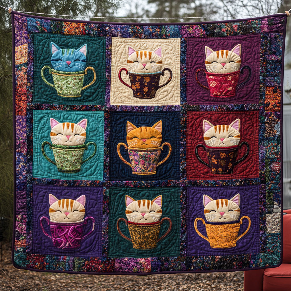 Coffee Cat Cup Quilt Blanket Cat Blanket Design Christmas Presents For Cat Lovers