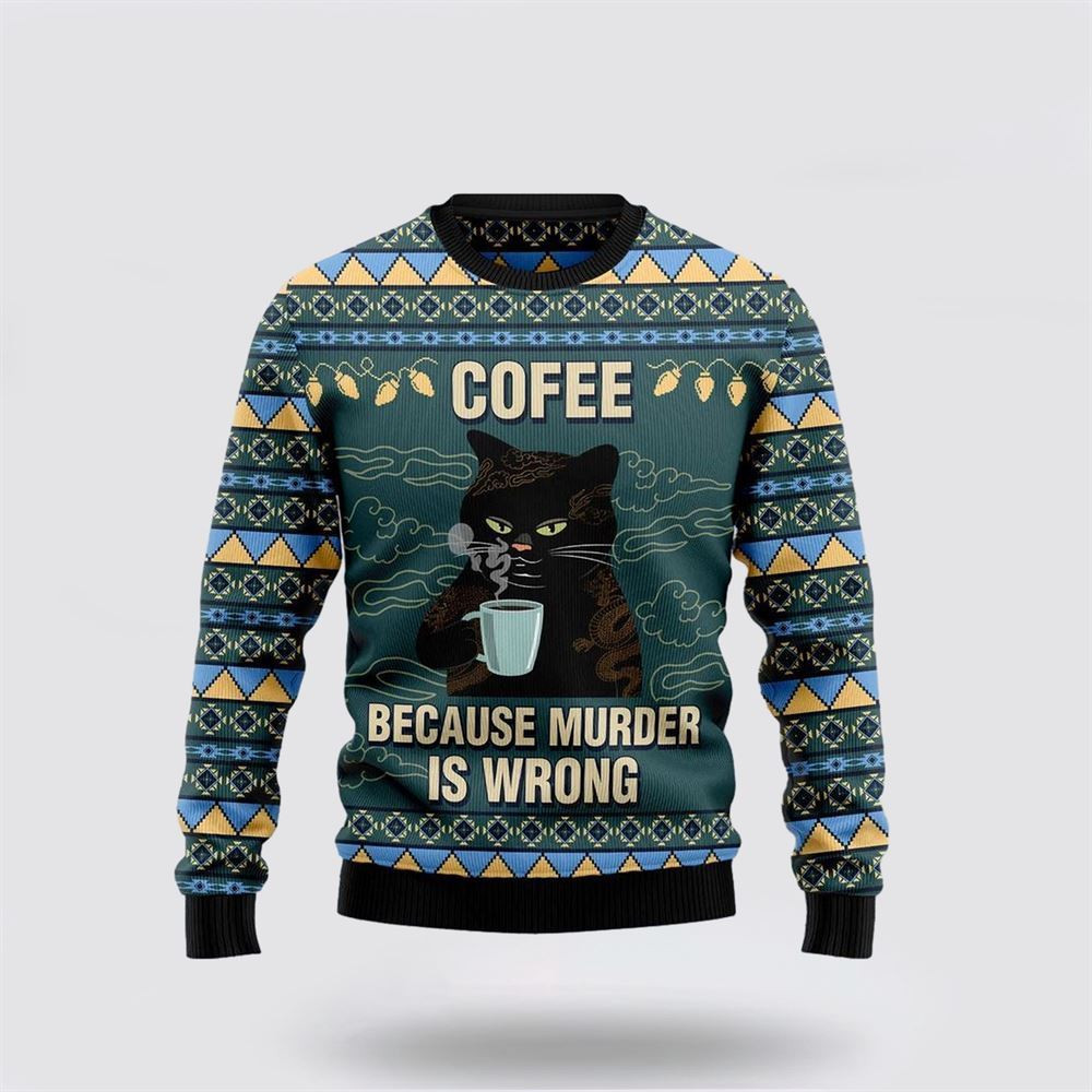 Coffee Cat Ugly Christmas Sweater Christmas Gift For Cat Love Christmas Present Ideas