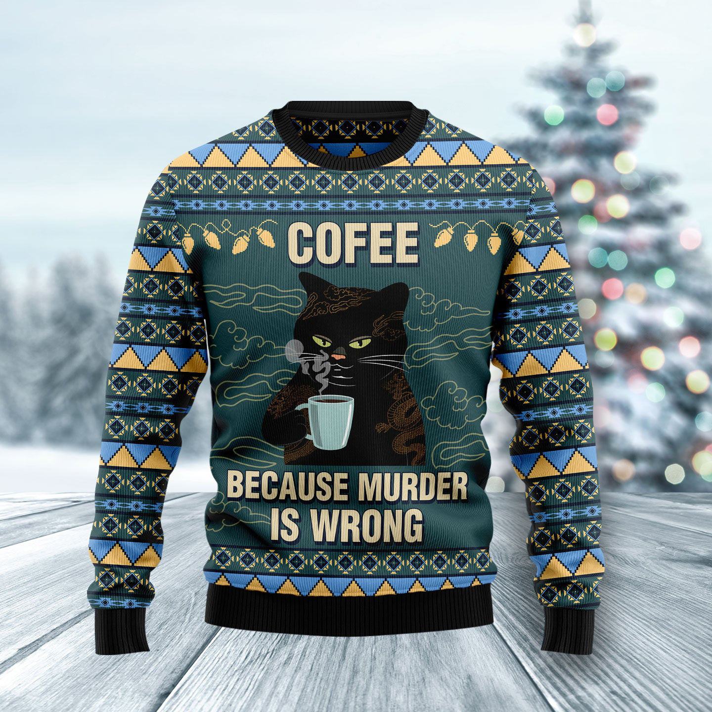 Coffee Cat Ugly Christmas Sweater Cute Xmas Apparel Cat Gifts For Xmas