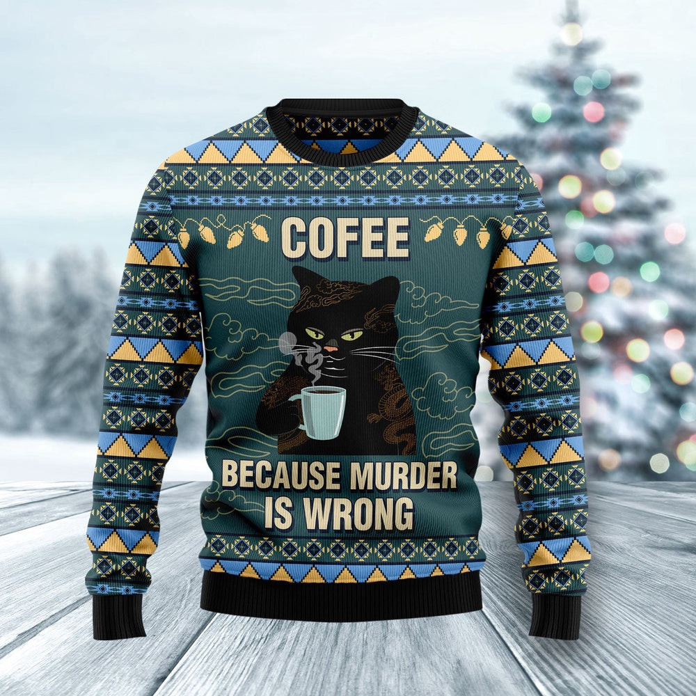Coffee Cat Ugly Christmas Sweater Gift For Christmas