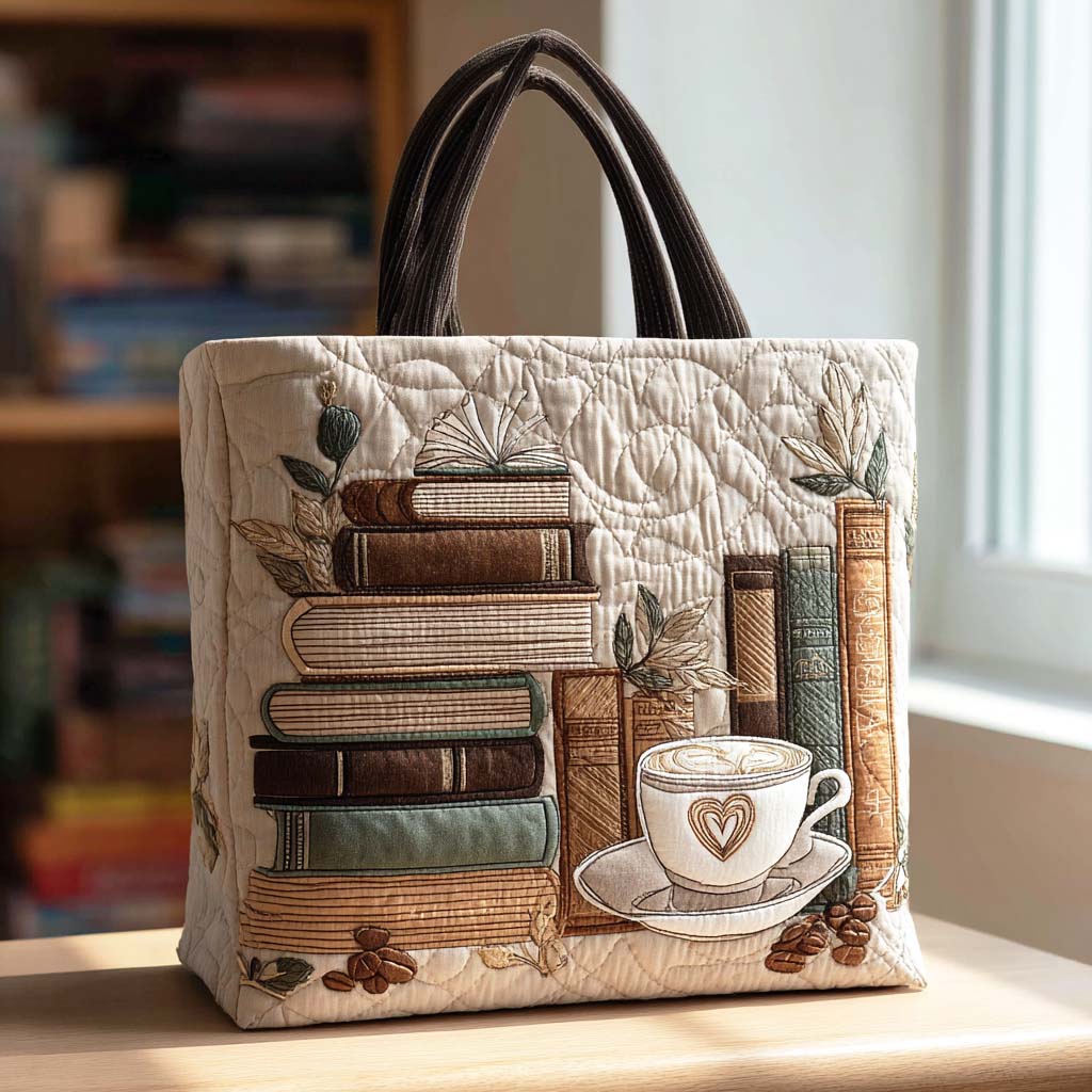 Coffee Chapter Quilted Tote Bag Book Presents For Him