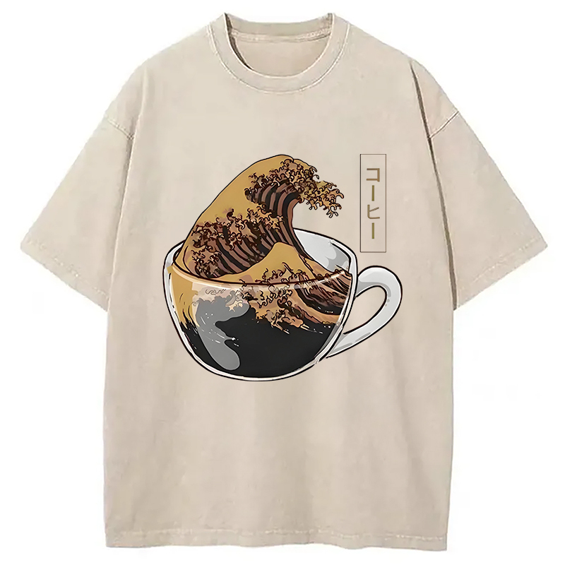 Coffee Wave Washed T-Shirt Unique Aesthetic Fashion Tee Gifts For BFF Coffee Wave Washed T-Shirt Unique Aesthetic Fashion Tee Gifts For BFF