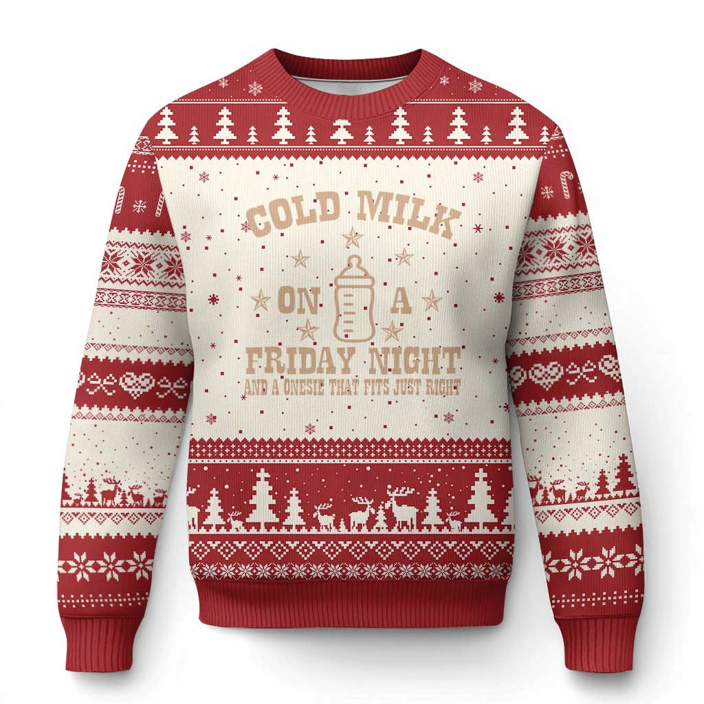 Cold Milk On A Friday Night Ugly Christmas Sweater Best Gift For Baby Girl'