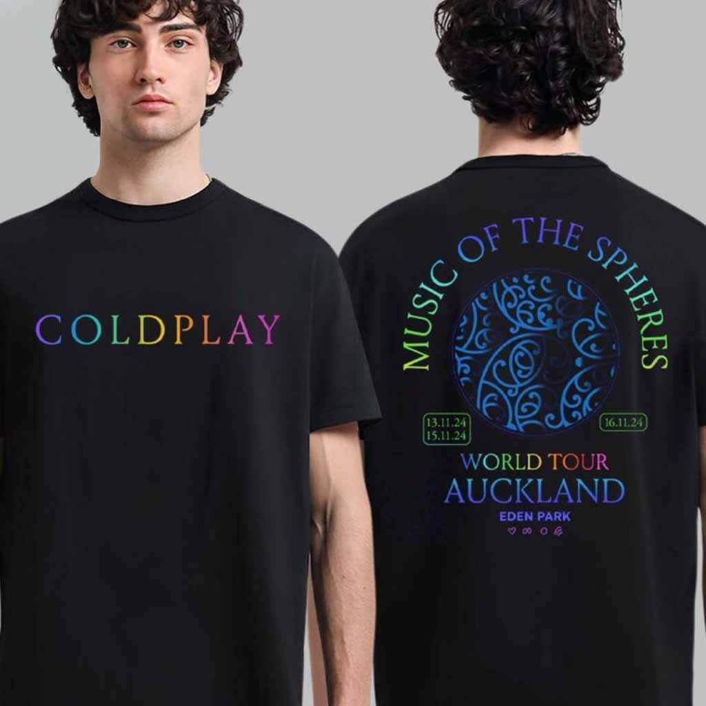 Coldplay Merch Music Of The Spheres World Tour Auckland At Eden Park On November 2024 T-Shirt Coldplay Merch Music Of The Spheres World Tour Auckland At Eden Park On November 2024 T-Shirt