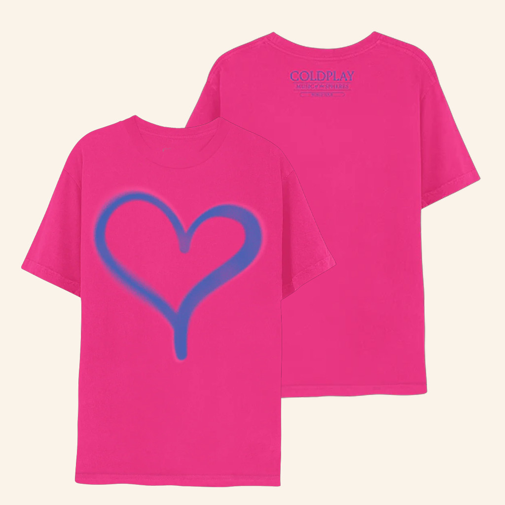 Coldplay Merch Pink Heart Music Of The Spheres Tour T-Shirt Gifts For Rock Fans Coldplay Merch Pink Heart Music Of The Spheres Tour T-Shirt Gifts For Rock Fans