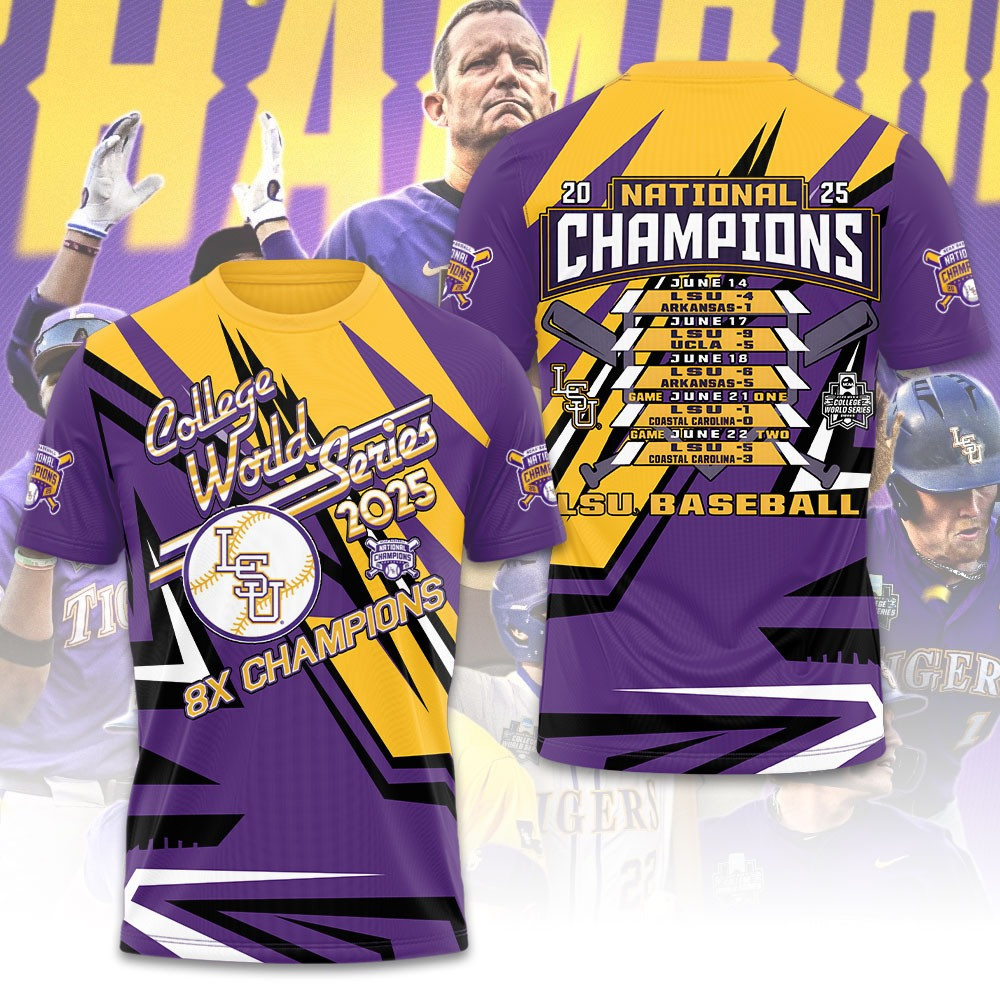 College World Series 2025 LSU Tigers Baseball T-Shirt Baseball Player Gift Ideas
