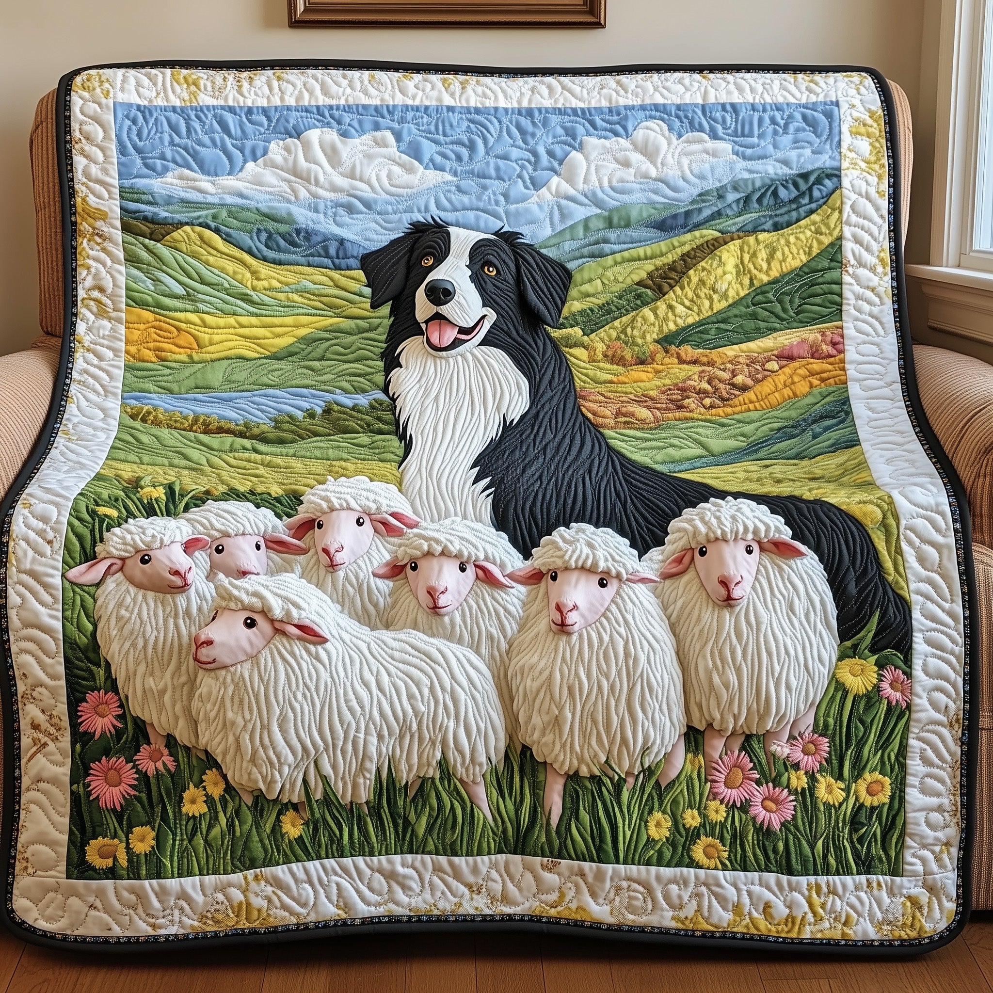 Collie and the Flock Quilted Blanket Cute Bed BlanketXmas Present For Dog Lovers