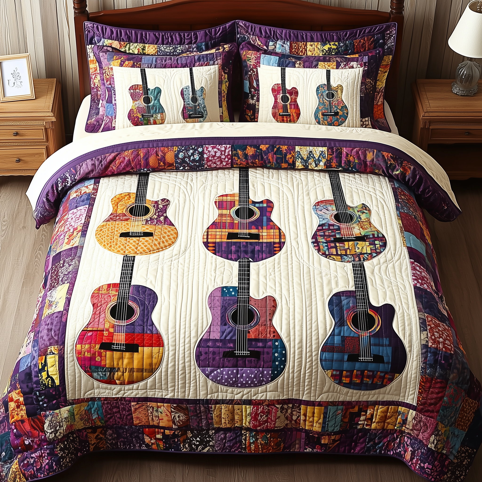 Coloful Guitars Quilted Bedding Set Christmas Bedding Set Top Christmas Gifts 2024 For Dad
