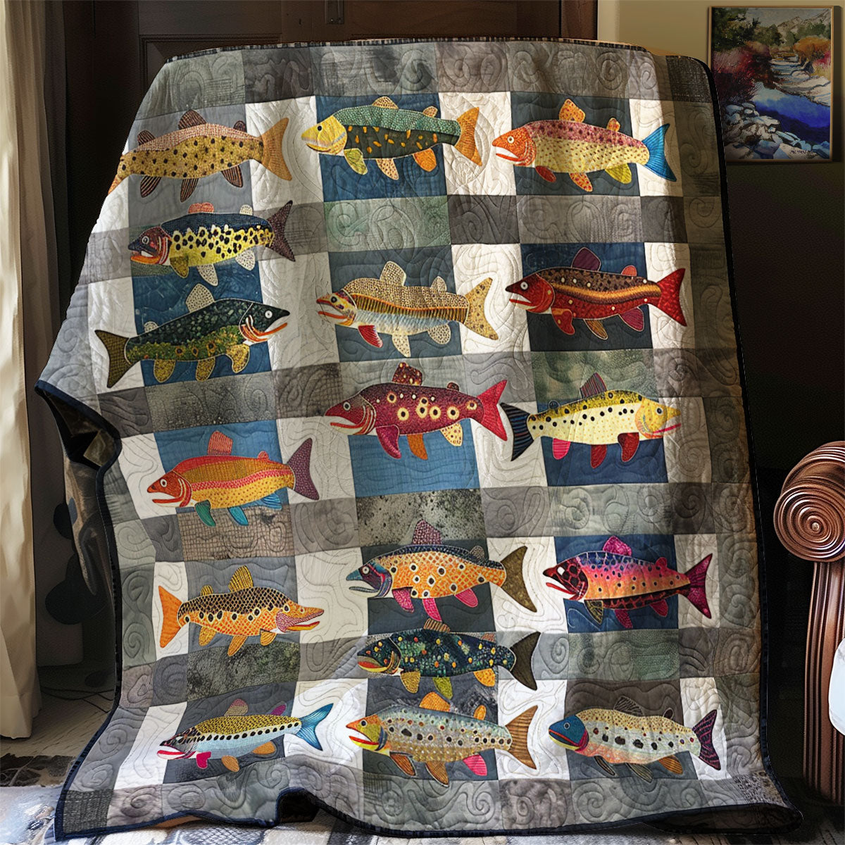 Coloful Trouts Quilt Blanket Queen Size Blanket Secret Santa Gifts For Her
