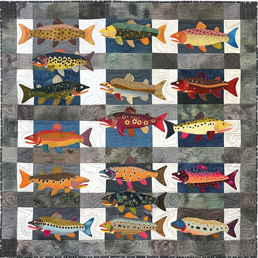 Coloful Trouts Quilt Blanket Queen Size Blanket Secret Santa Gifts For Her