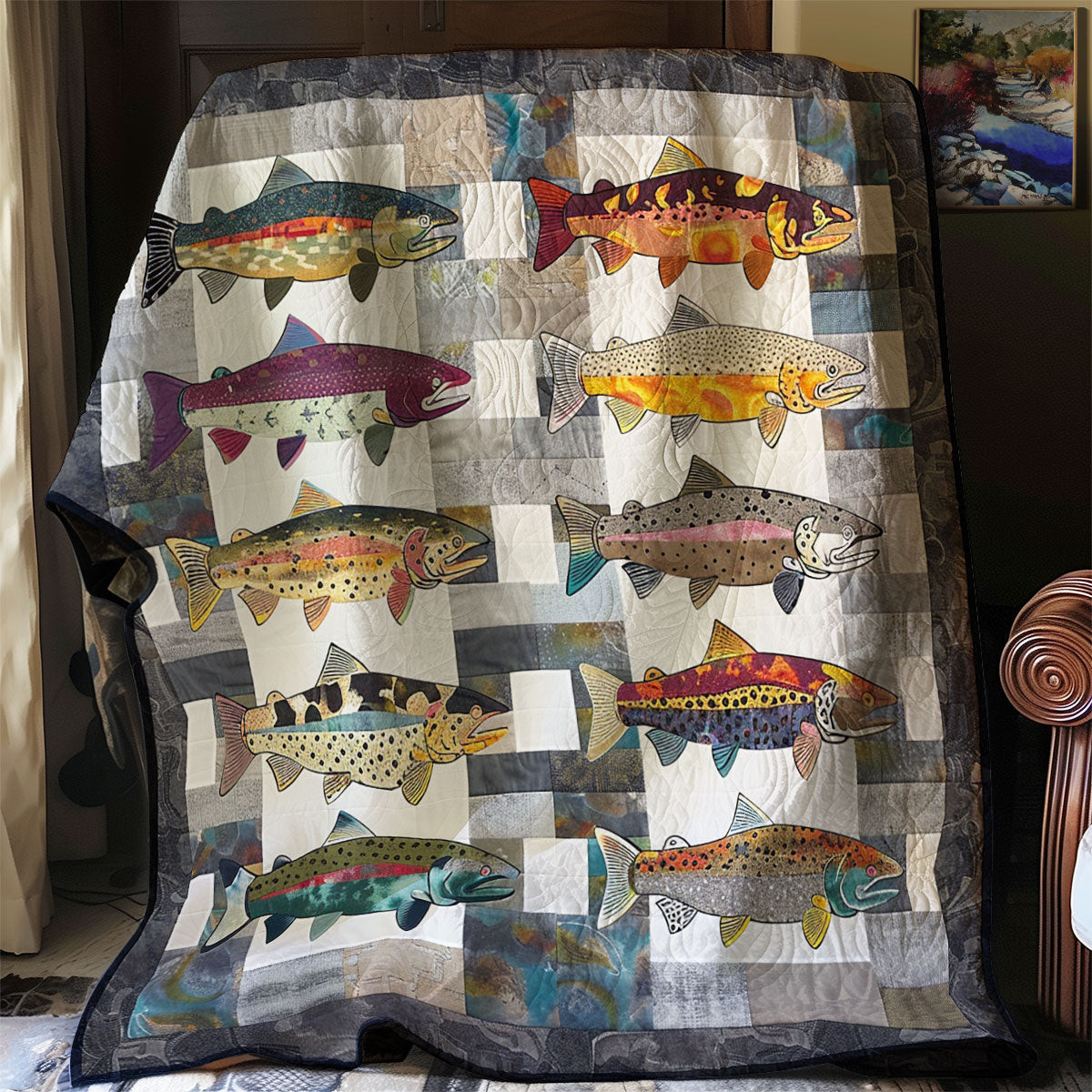Coloful Trouts Quilt Blanket Soft Throw Blanket Best Father's Day Gifts For Dad