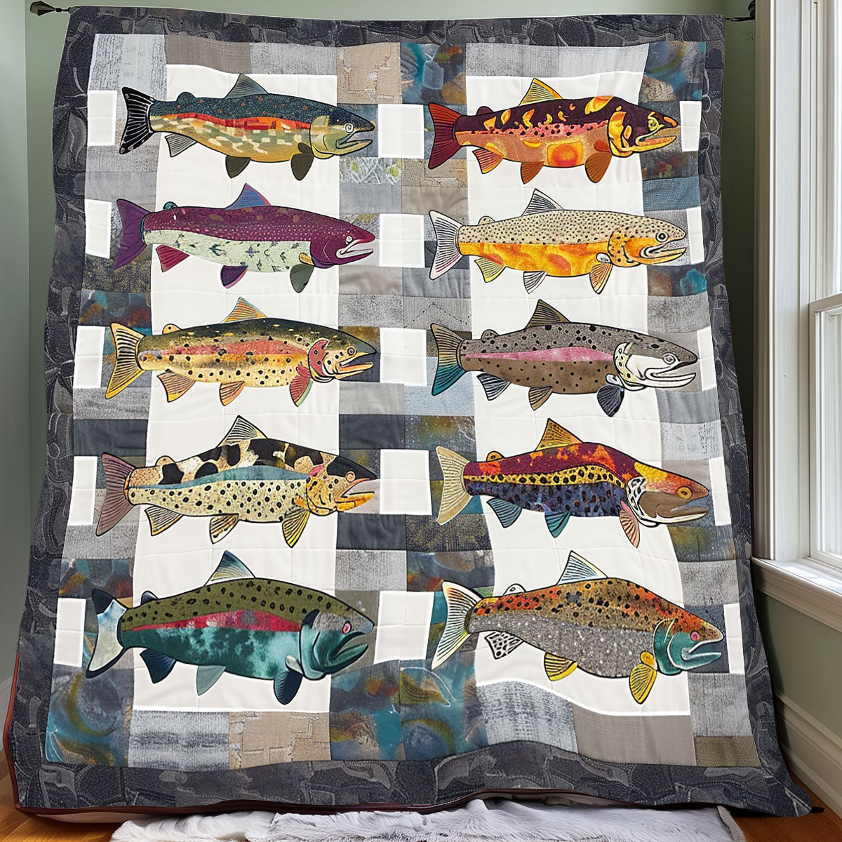 Coloful Trouts Quilt Blanket Winter Blanket Cool Gifts For Christmas Holiday