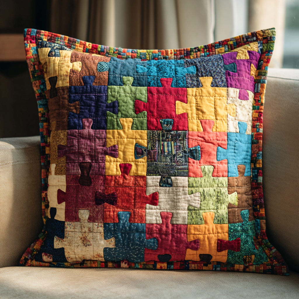 Color Blocks Quilted Pillow Case Throw Pillow Covers Autism Awareness Gifts