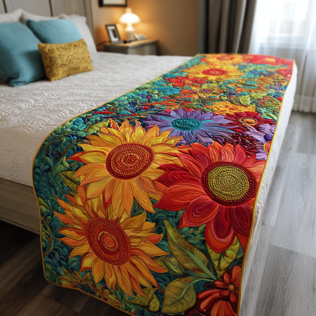Color Bloom Quilted Bed Runner Bedroom Decor Presents For Flower Lovers