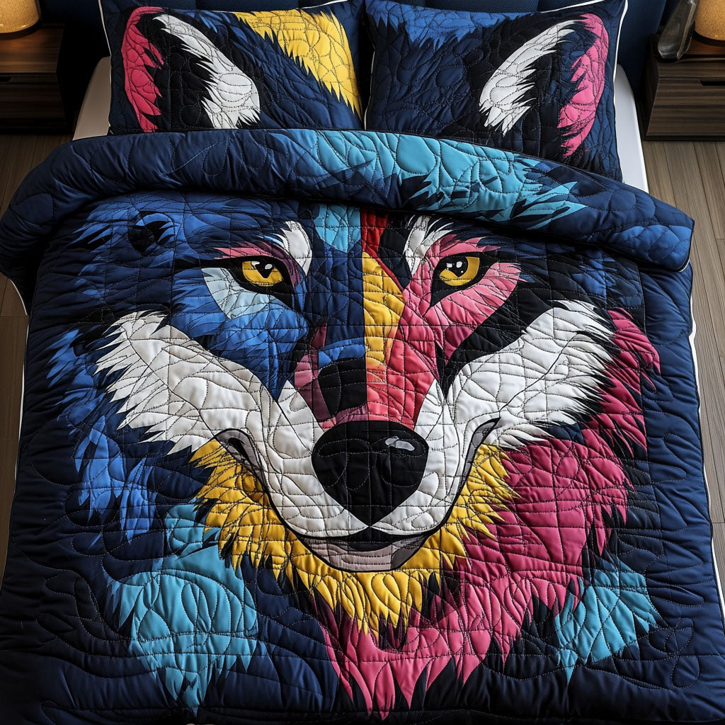 Color Burst Wolf Quilted Bedding Set Christmas Bedroom Ideas Unique Gifts For Wolf Lovers