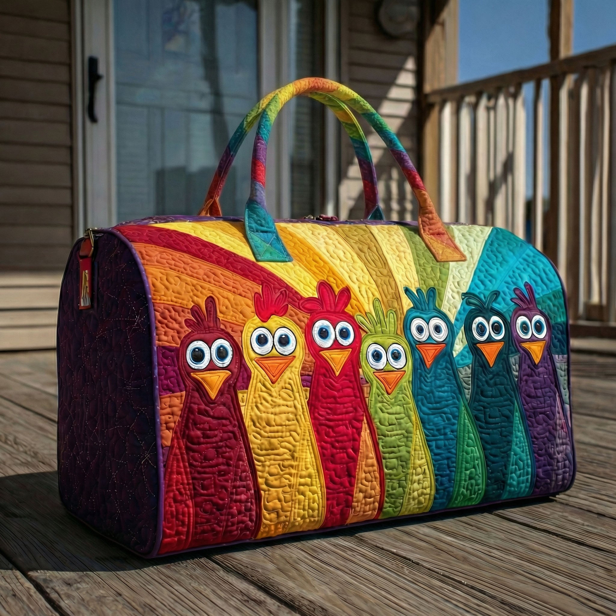 Color Coop Quilted Duffle Bag Colorful Chicken Travel Bag Best Gift For Chicken Lovers Camping Outdoor