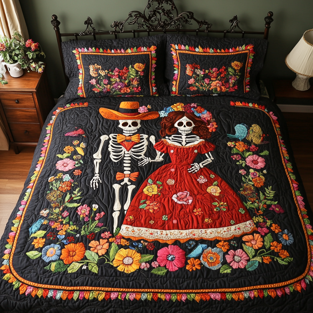 Color Echo Quilted Bedding Set Holiday Season Duvet Cover Set Mexican Inspired Gifts