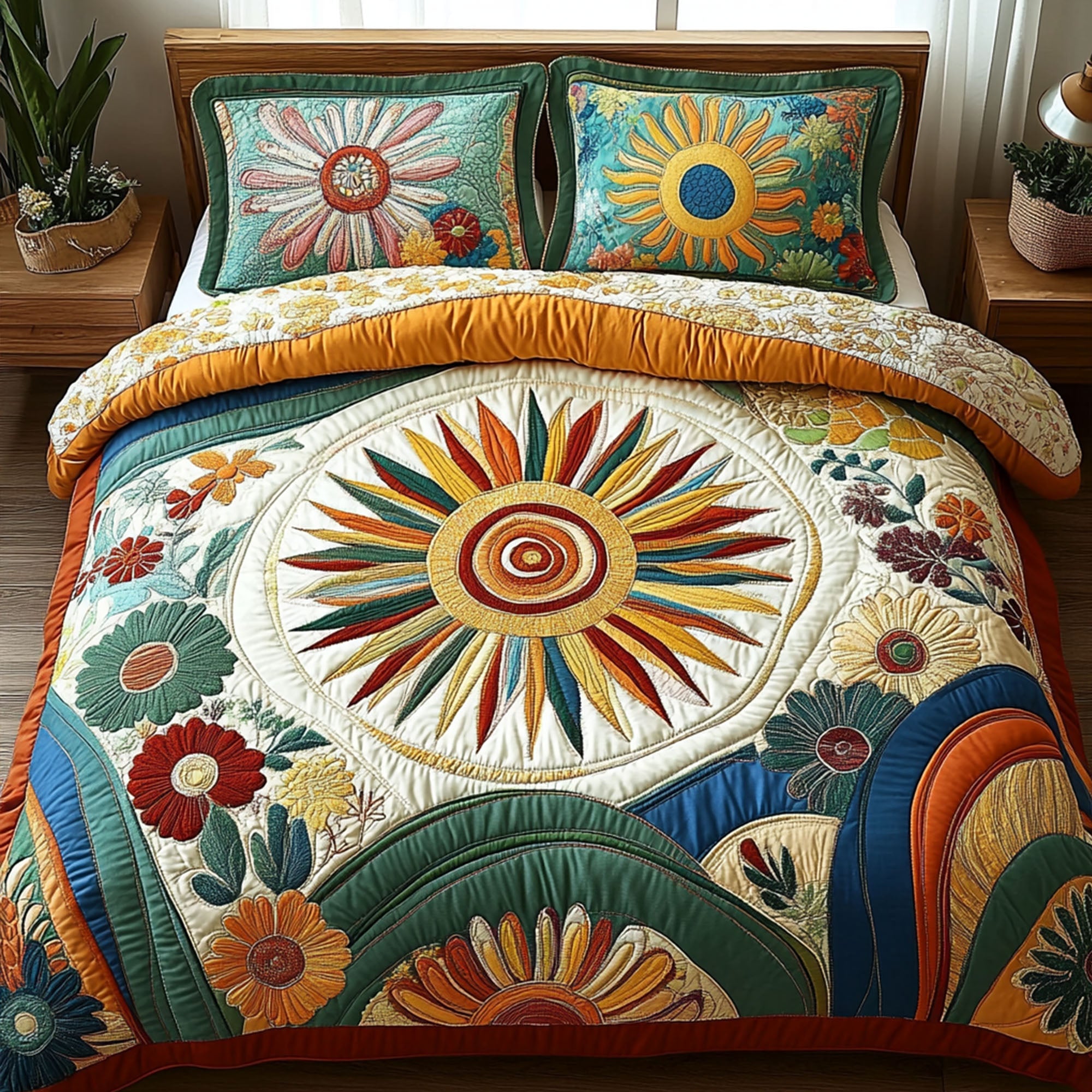 Color Pop Bloom Quilted Bedding Set Cool Bedroom Decor Birthday Presents For Hippies