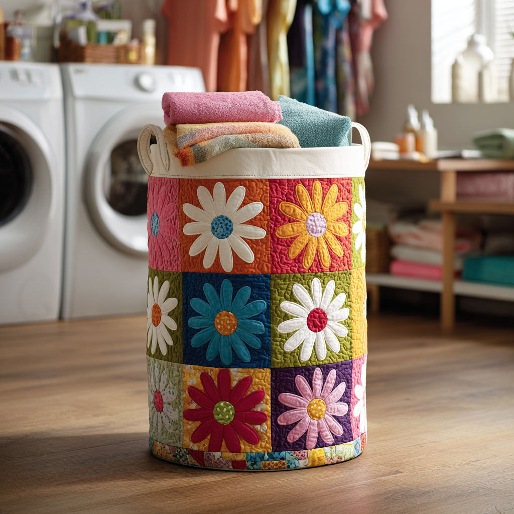 Color Pop Daisies Quilted Laundry Basket Spring Merch Pick