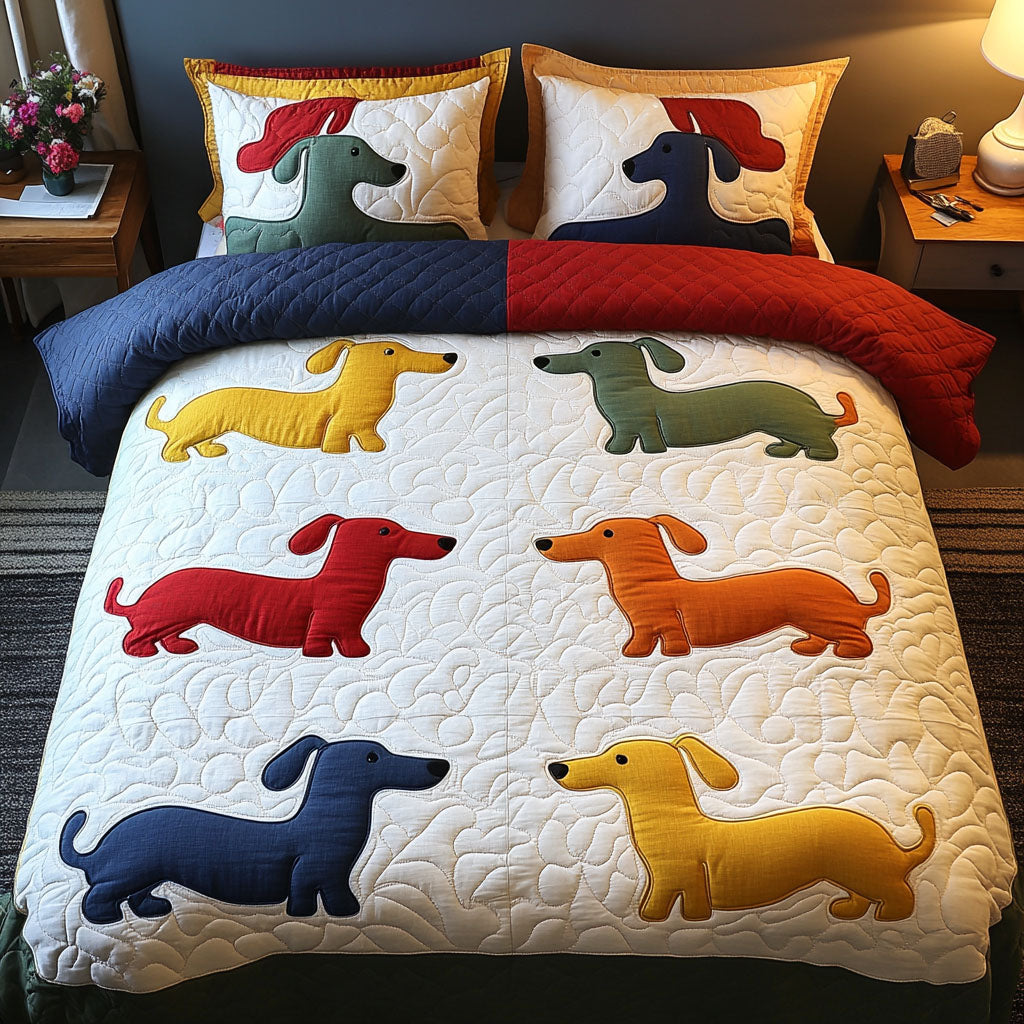 Color Pup Joy Quilted Bedding Set Unique Bedding Gift for Family Gatherings