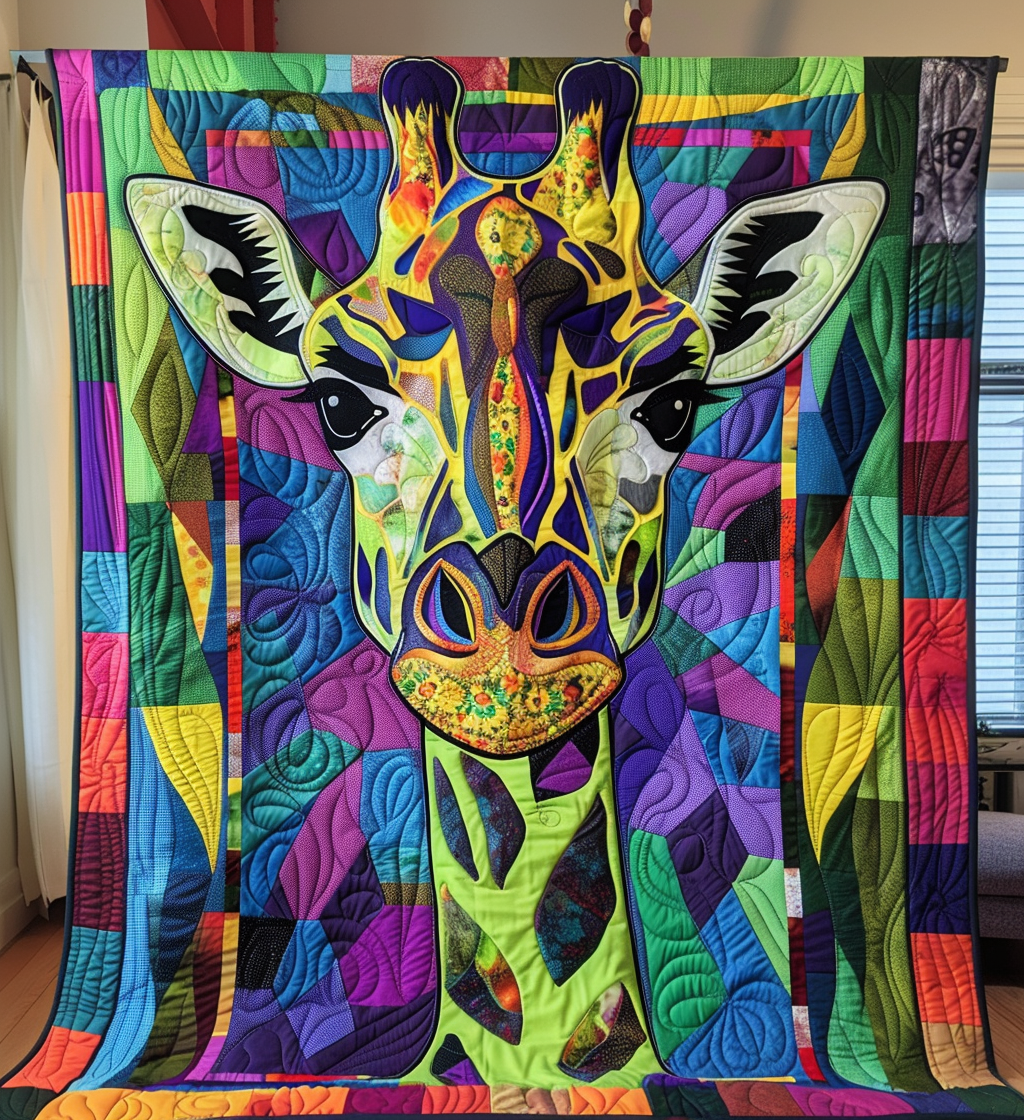 Color Splash Giraffe Quilted Blanket Presents For Giraffe Lovers
