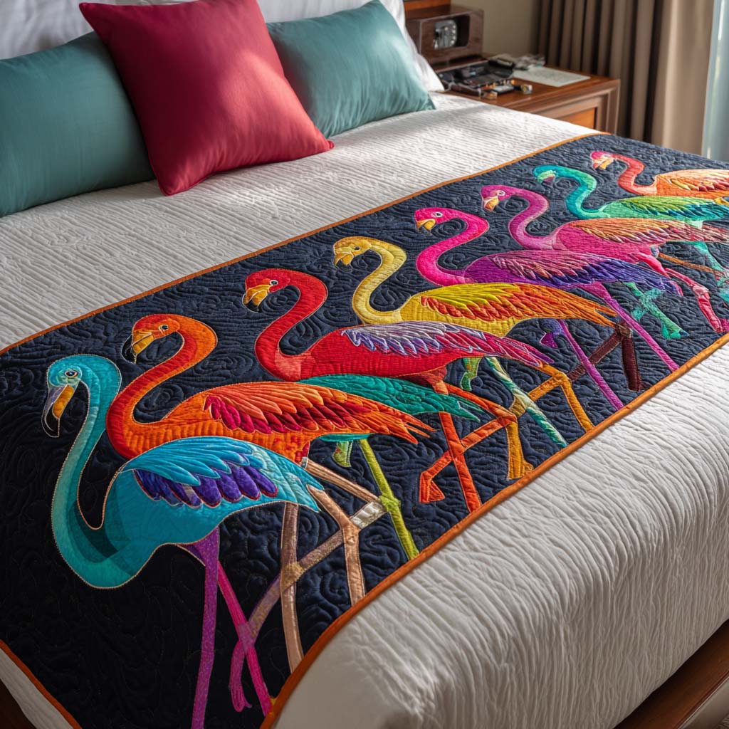 Color Splash Quilted Bed Runner Bed Room Decoration Flamingo Gifts For Ladies