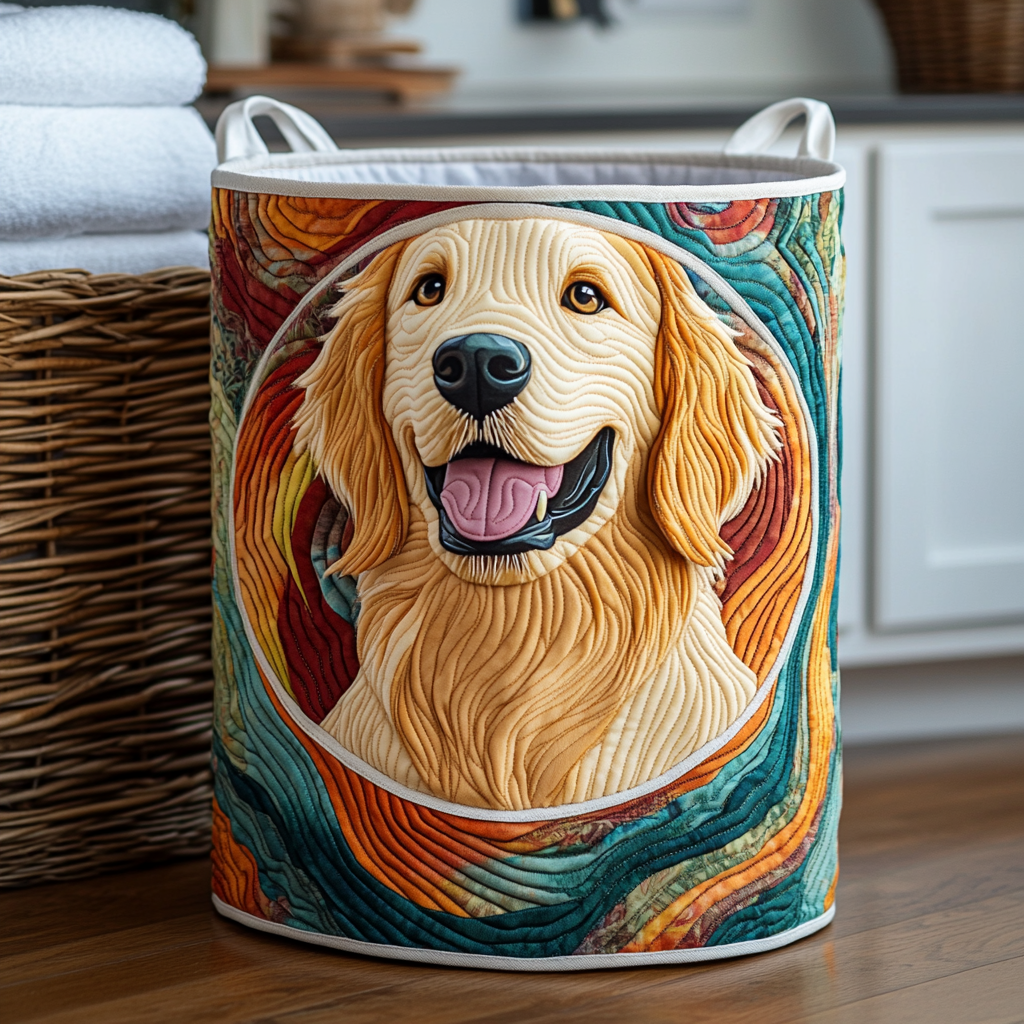 Color Swirl Golden Quilted Laundry Basket Elegant Quilted Laundry Tote Gift for Daily Organization