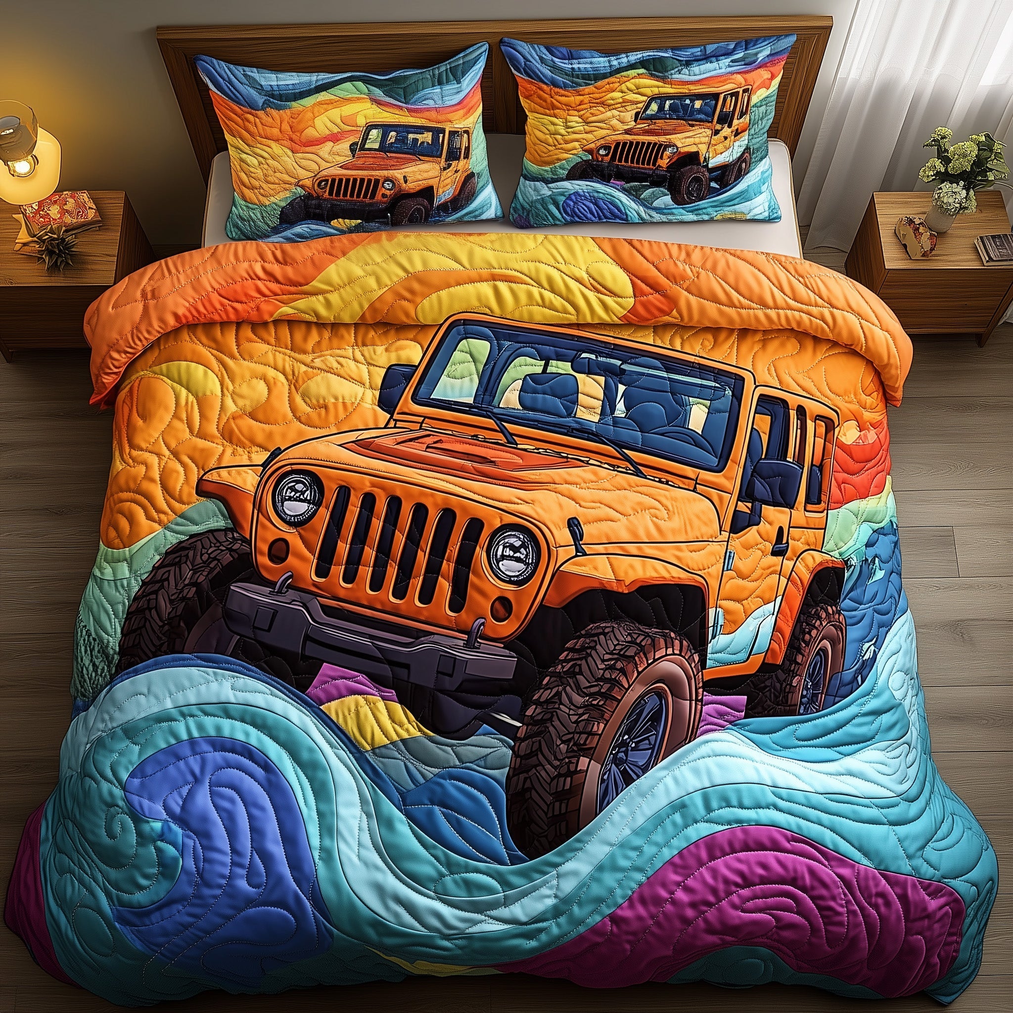 Color Trail Quilted Bedding Set Duvet Cover Merchandise Best Gifts For Jeep Owners