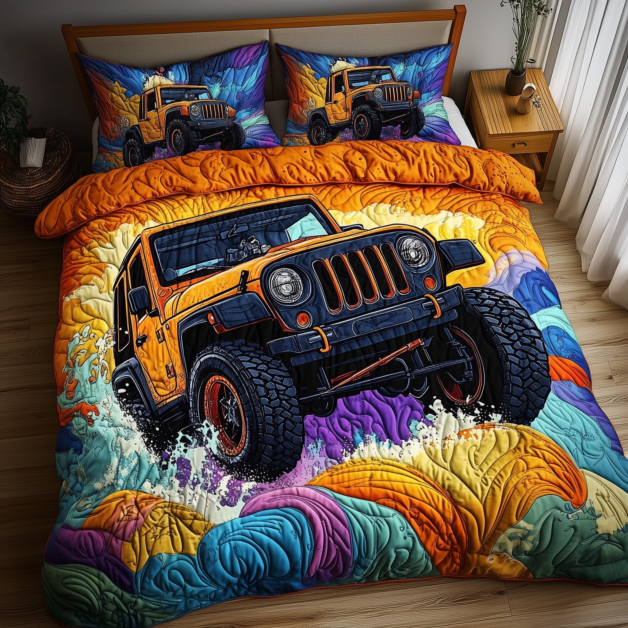 Color Trail Quilted Bedding Set Duvet Cover Merchandise Gift Ideas For Jeep Owners