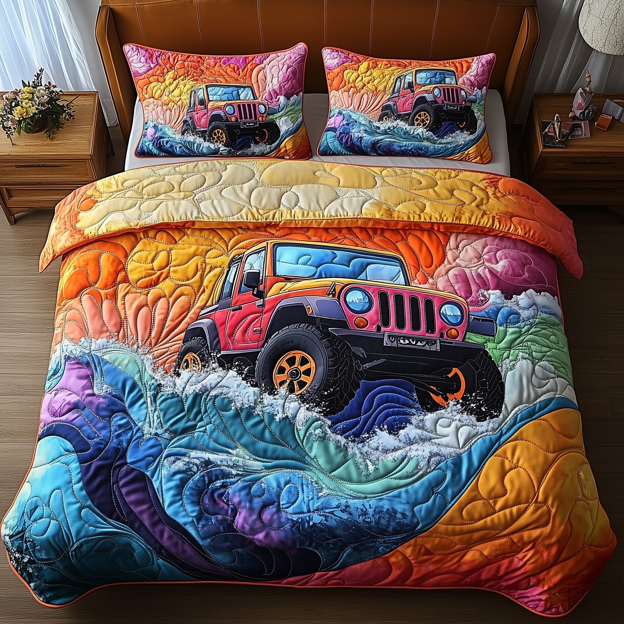 Color Trail Quilted Bedding Set Duvet Cover Merchandise Jeep Gift Ideas For Him