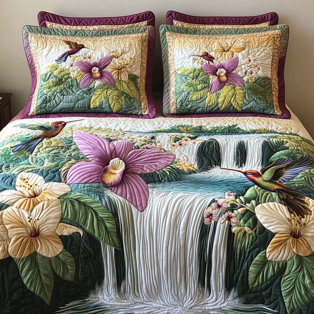 Color Whirl Quilted Bedding Set Bed Decor Best Hummingbird Related Gifts