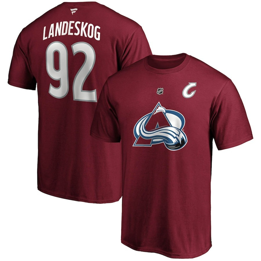 Colorado Avalanche Gabriel Landeskog T-Shirt Burgund Stack Name And Number T-Shirt Fan Gifts