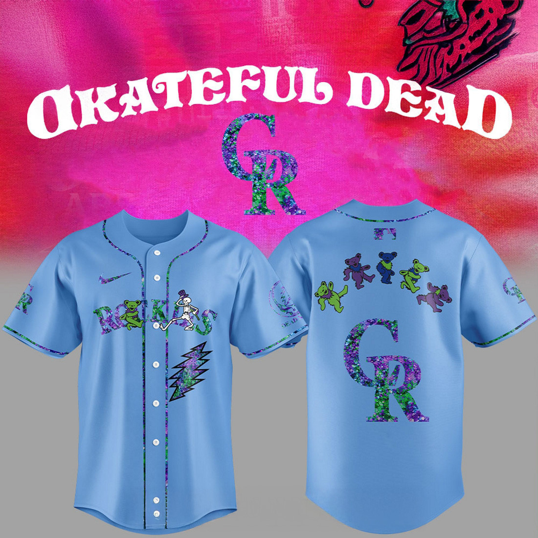 Colorado Rockies Grateful Dead Night Blue Baseball Jersey Baseball Team Gift Ideas