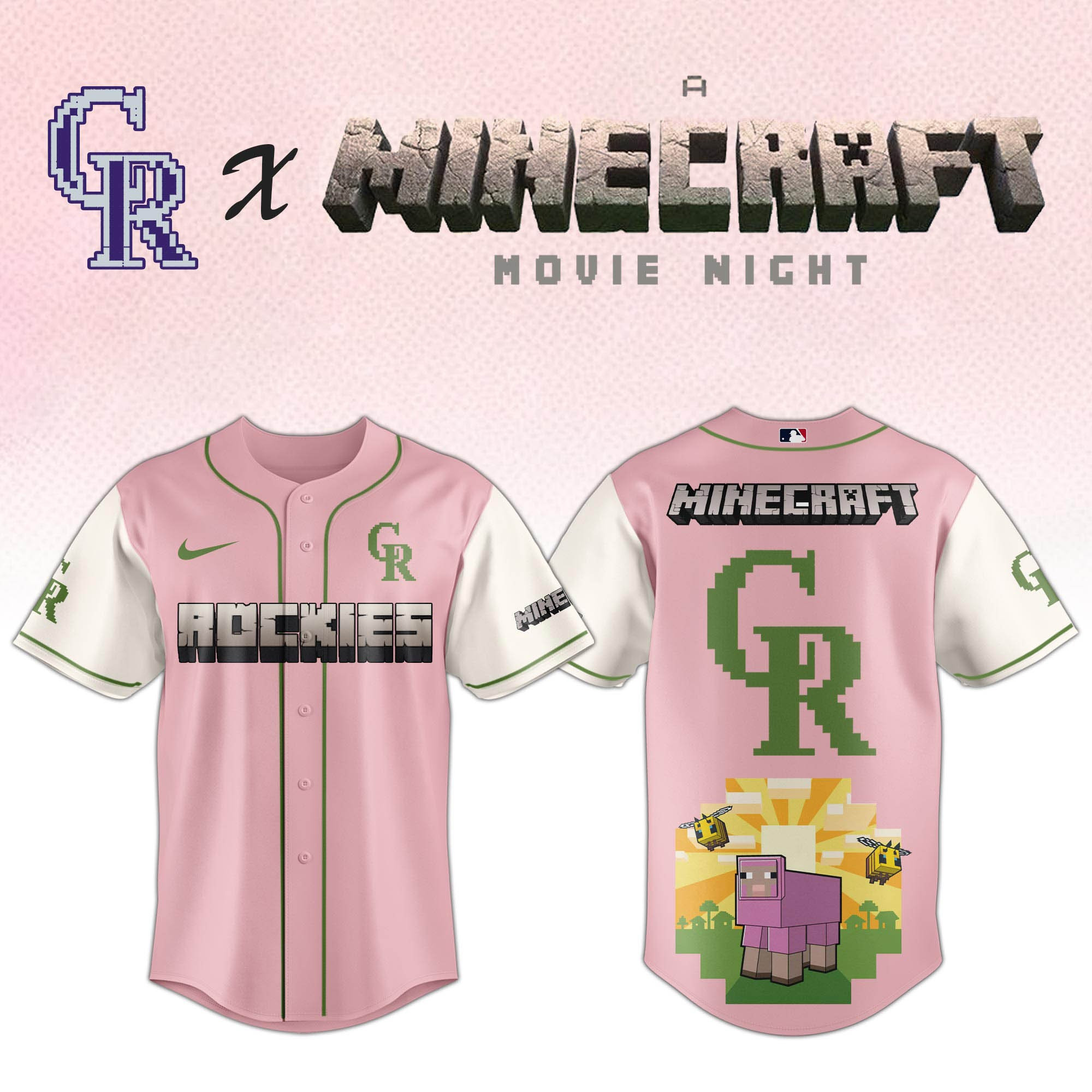 Colorado Rockies MLB x A MINECRAFT MOVIE Night Jersey Cool Baseball Gifts