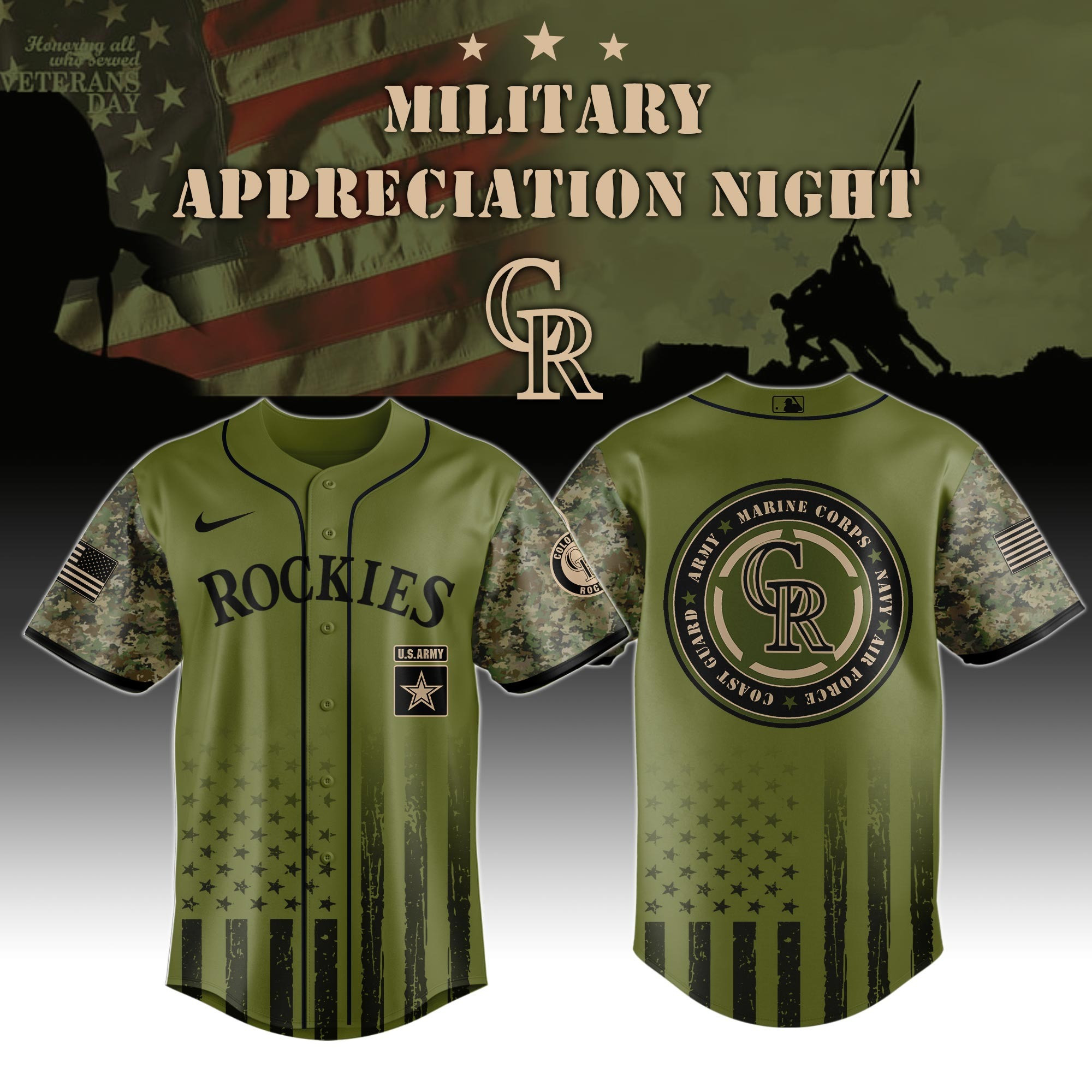 Colorado Rockies MLB x Military Appreciation Night US Army Jersey Baseball Team Gift Ideas