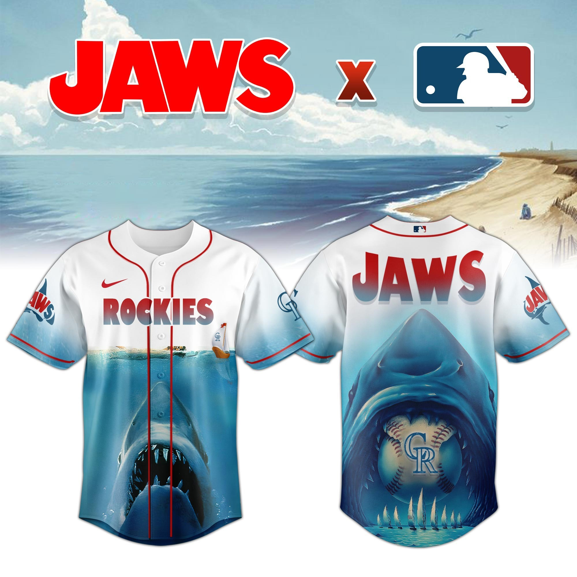 Colorado Rockies x JAWS Jersey MLB Merch Baseball Lovers Themed Gifts For Jaws Fans For Him