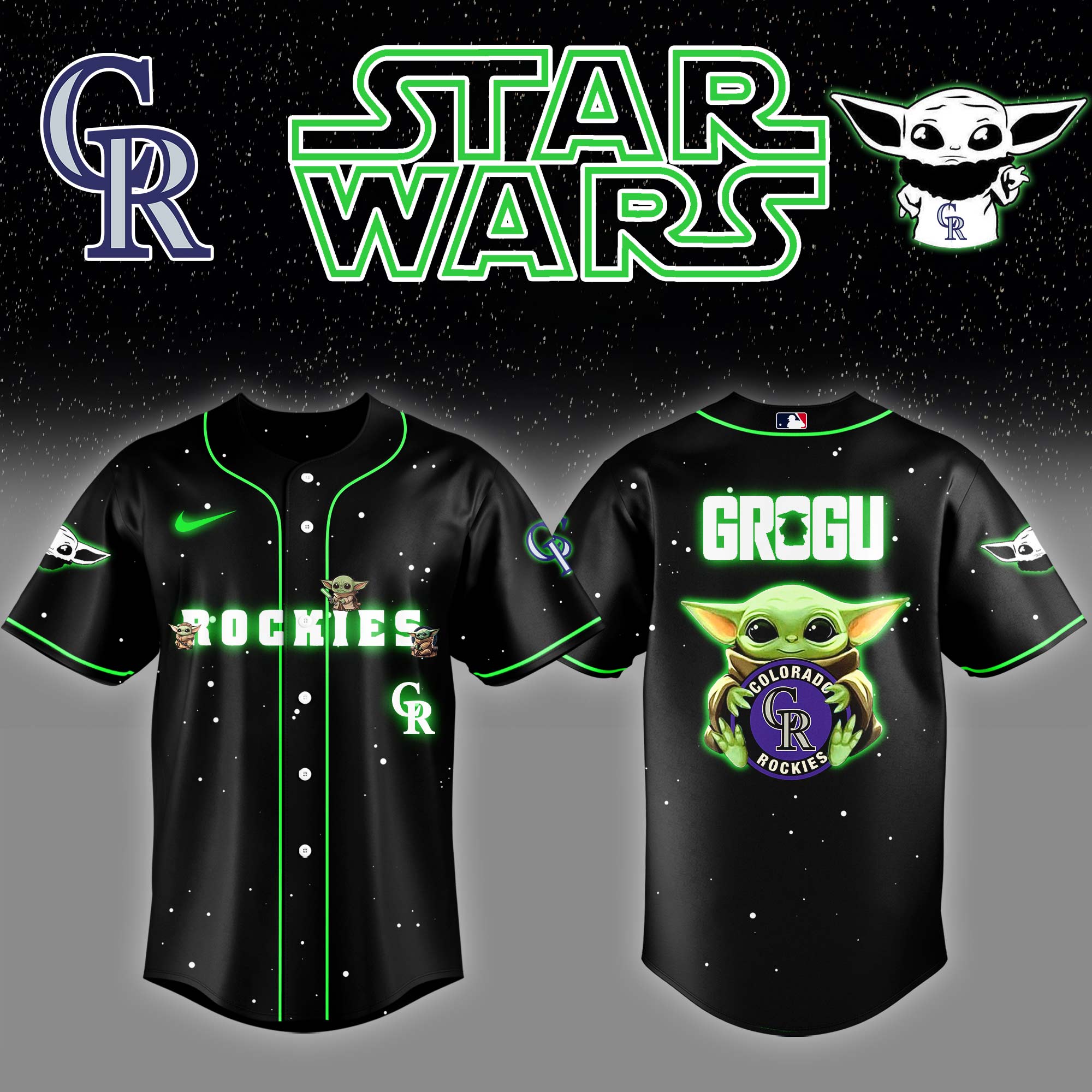 Colorado Rockies x Stars Wars Grogu Night Baseball Jersey Gifts For Baseball Fans