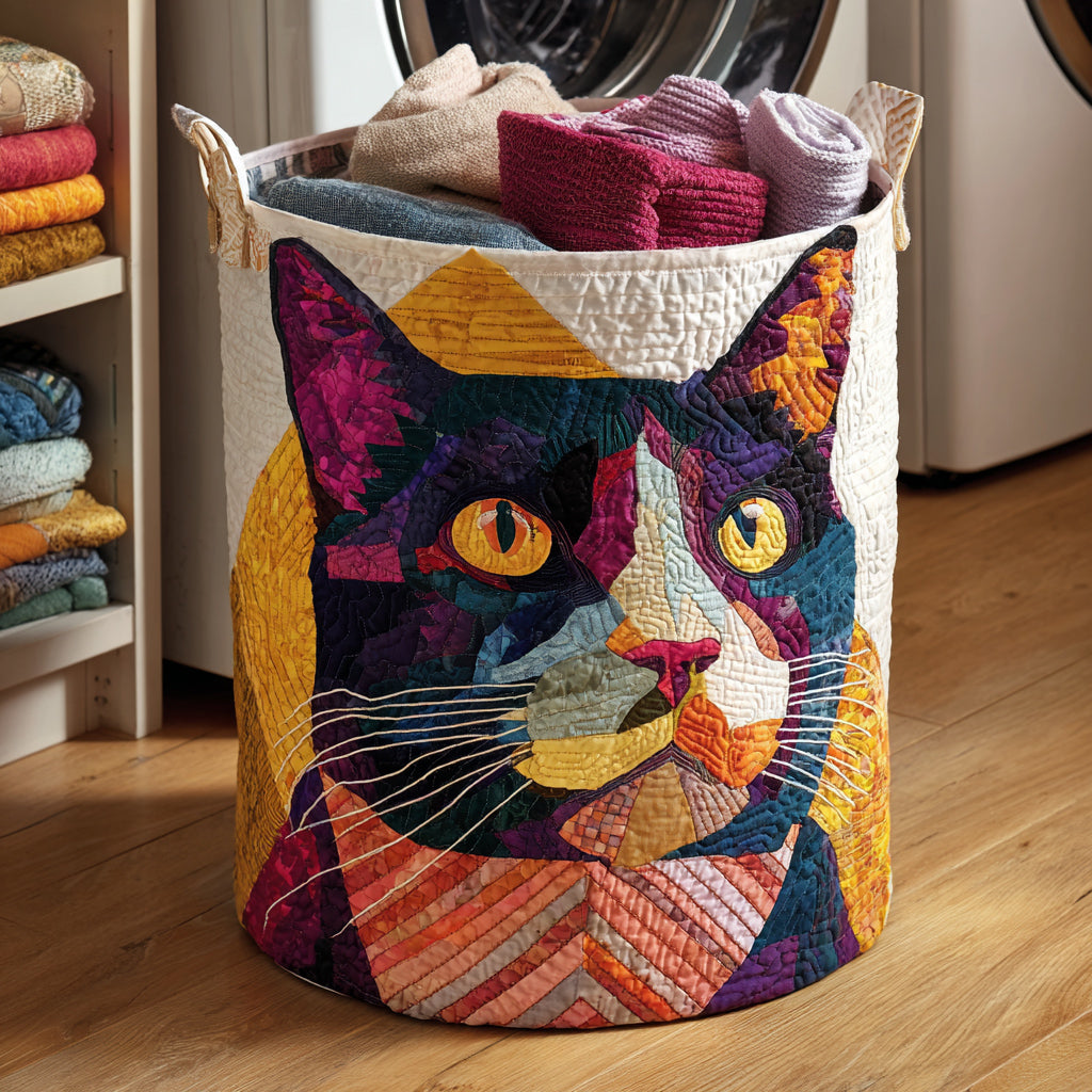 Colorburst Black Cat Quilted Laundry Basket Merch For Family